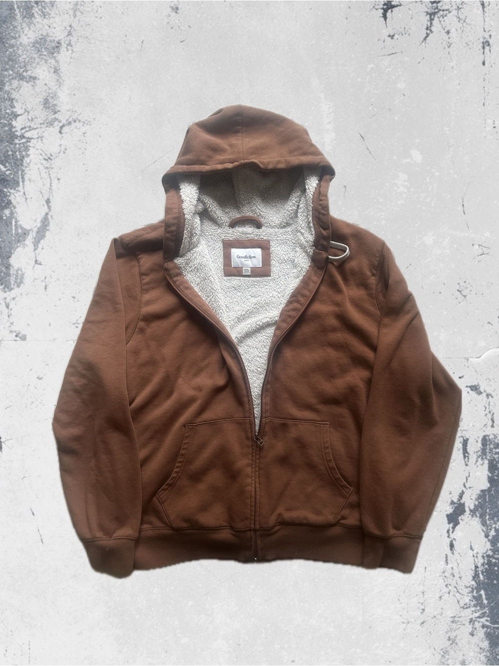 Goodfellow Brown Sherpa-Lined Hooded Zip Up Sweater